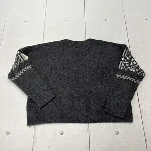 Lucky Brand Cozy Fair Isle Women Crew Neck Cozy Snow Sweater Ivory Red Grey Sz S